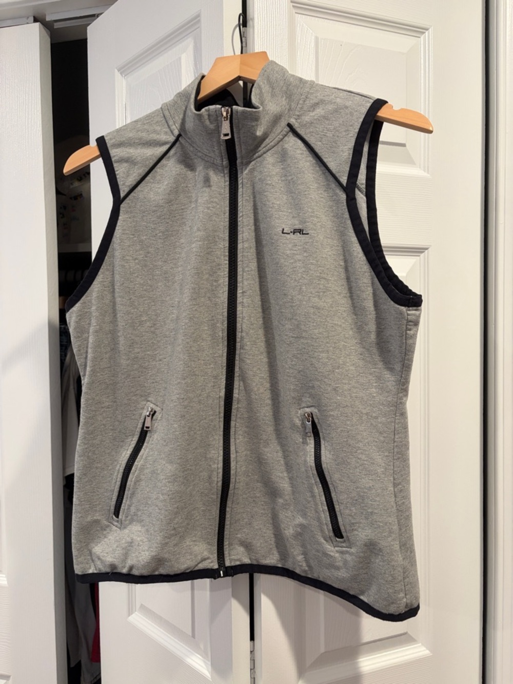 Lauren Ralph Lauren Light Gray and Black Active Zip-Up Vest